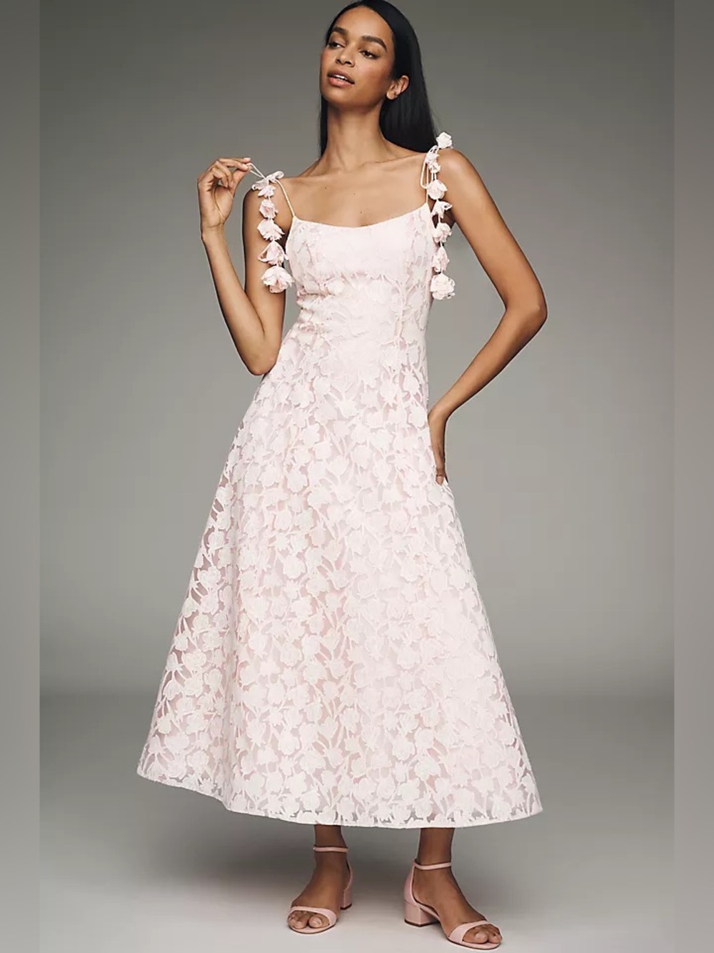 Mac Duggal Floral Lace A-Line Midi Dress